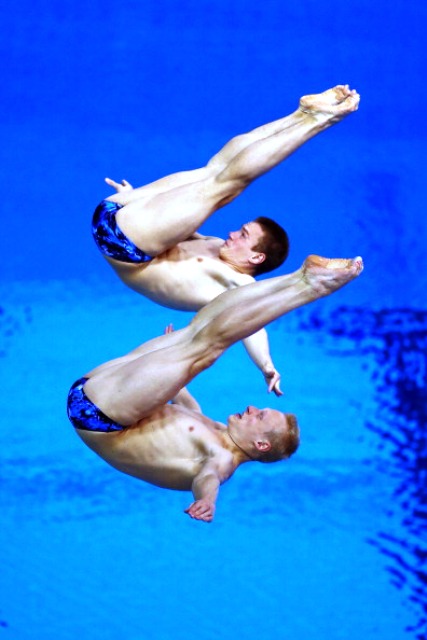Evgeny Kuznetsov and Ilya Zakharov broke the Chinese stranglehold on gold by taking the 3m springboard synchro title ©Getty Images 