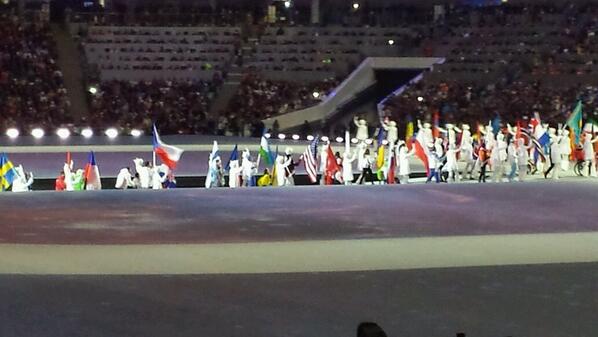 Flagbearers enter the arena during the Closing Ceremony ©Twitter