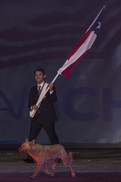 Tomás González led the parade of Chilean athletes at the 2014 South American Games Opening Ceremony ©LatinContent/Getty Images