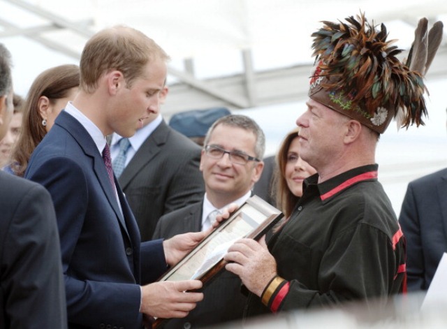 Huron-Wendat Nation Grand Chief Konrad Sioui, seen here with HRH The Duke of Cambridge, will work with Toronto 2015 organisers to ensure greater Games engagement with indigenous peoples ©Getty Images 