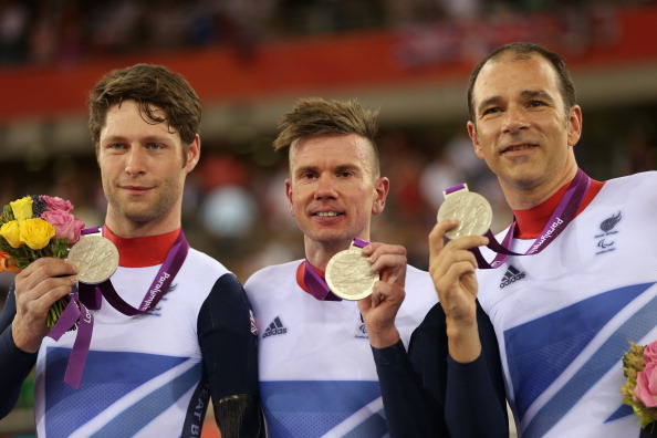Jon-Allan Butterworth (left) won three silver medals at the 2012 Paralympic Games in London including silver in the team sprint ©Getty Images