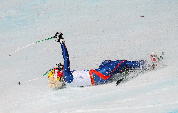Britain's Kelly Gallagher was among the fallers in the first run of the giant slalom visually impaired ©Getty Images