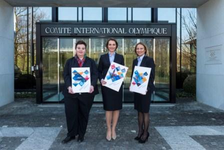 Members of the all female Krakow 2022 delegation presented their applicant files at the IOC headquarters in Lausanne today ©Krakow 2022