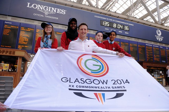 Michael Jamieson at today's launch of the official countdown clock to Glasgow 2014 at Glasgow Central Train Station ©Glasgow 2014