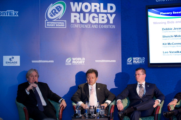 Mike Lee speaking at the World Rugby Conference in Dublin last November ©Getty Images