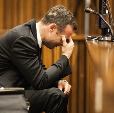 Oscar Pistorius wept as a witness gave evidence at his murder trial today ©AFP/Getty Images