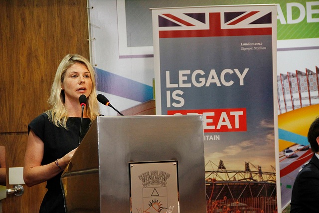 Tanya Harris speaking at an event for British businesses in Rio ©Foot in Brazil