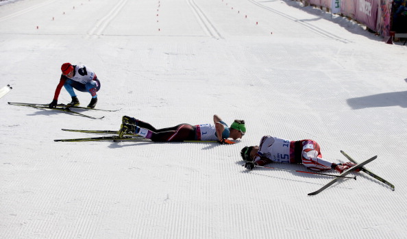 The 20km cross country left the skiers physically spent as they crossed the finish line ©Getty Images