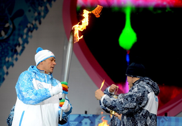 The Paralympic Flame being lit in the Moscow Central Exhibition Centre this morning ©Anadolu Agency/Getty Images