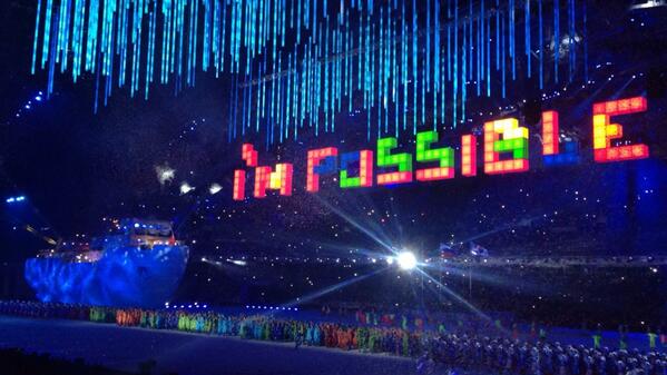 The ship returns to the Fisht Stadium to mark the end to the Sochi 2014 Closing Ceremony ©Twitter