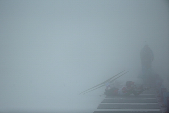 The shooting range at the biathlon centre has been shrouded in fog ©Getty Images