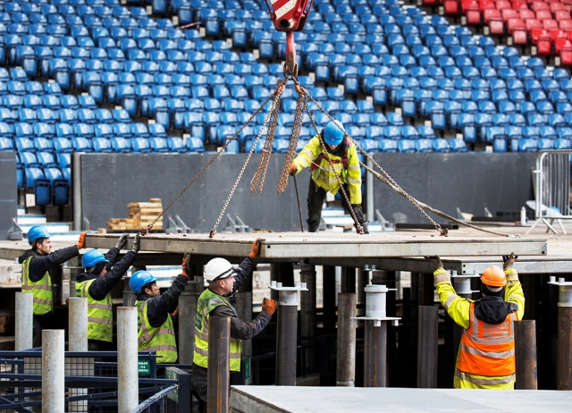 The surface of Hampden Park has been raised by almost two metres using specially designed stilts ©Glasgow 2014