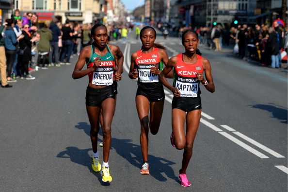 Kenya's Gladys Cherono (left), Mary Ngugi (centre) and Sally Kaptich head for gold, silver and bronze respectively in Copenhagen ©Getty Images