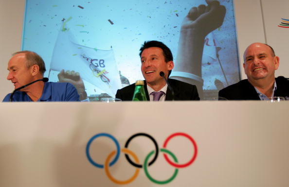 Alan Pascoe (left), pictured with Sebastian Coe (centre) during London's successful bid to host the London 2012 Olympics and Paralympics, wants to Government to address how sport is funded below the elite level ©Getty Images