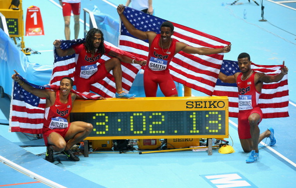 The US team, which ran a 4x400m men's world record in Sopot, was watched by 'tens of millions' of TV viewers worldwide ©Getty Images