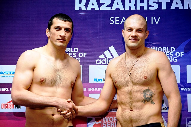 Abdulkadir Abdullayev of the Fires (left) and the Arlans' Vasilli Levit are expected to produce some fireworks in their heavyweight clash ©WSB