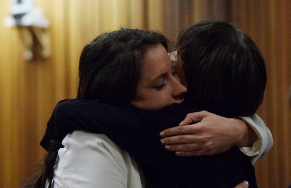 Aimee Pistorius, Oscar's sister, hugs a family member on another emotionally wrought day in court ©Getty Images