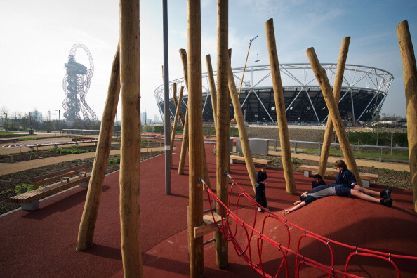 Children are given the opportunity to test out the new playground in the soon to be opened region of the Queen Elizabeth Olympic Park ©Getty Images