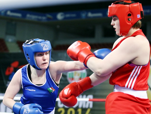 Christina Desmond (left) was one of four Irish boxers to claim wins on day four in the Armeec Arena ©AIBA
