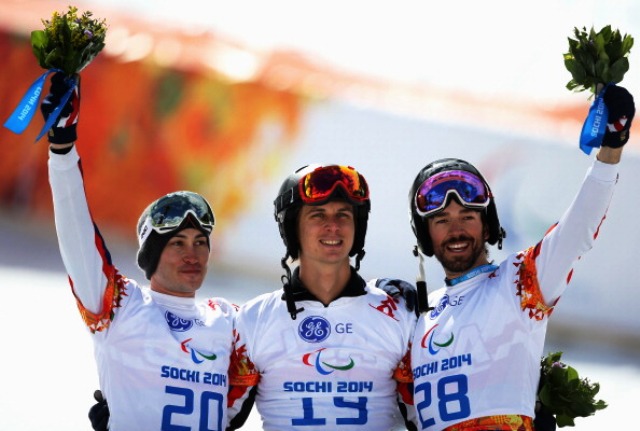 Evan Strong (centre) finished clear of Mike Shea (left) and Keith Gabel just as he had done in Sochi last month ©Getty Images 
