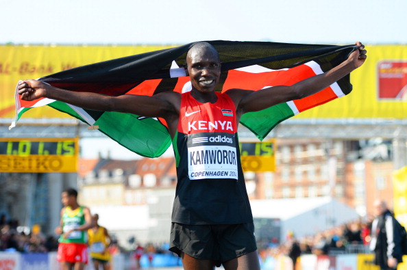 Geoffrey Kipsang Kamworor of Kenya led the men's field in the 2014 World Half-Marathon in Copenhagen, winning in 59mins 7secs ©Getty Images