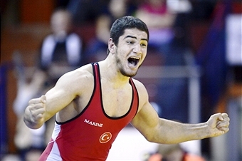 Taha Akgül bagged his third European gold in double-quick time in Vantaa today©AFP/Getty Images