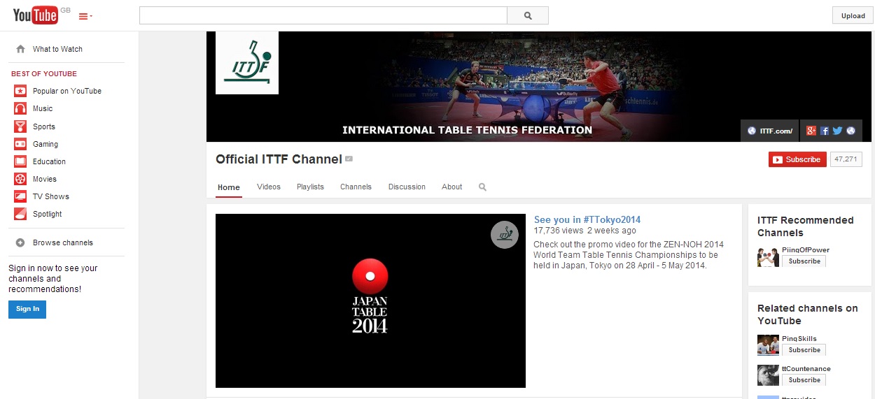 The ITTF expects to receive three million views on its YouTube channel during the 2014 World Team Table Tennis Championships ©ITTF