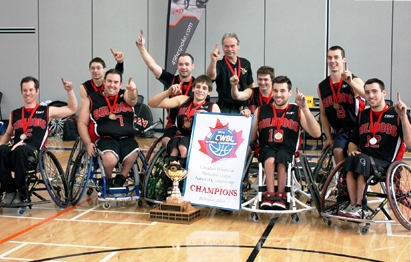 The victorious Bulldogs of Quebec celebrate their Canadian Championship win in Burlington ©Wheelchair Basketball Canada