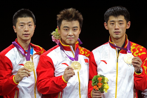China's winning team at the London 2012 Games - from left, Ma Long, Wang Hao and double world champion Zhang Jike ©Getty Images