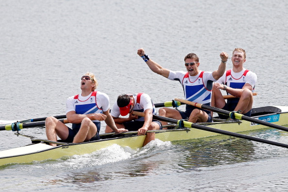 Alex Gregory, pictured far right in the men's four which won gold at London 2012, won the final trials in partnership with Moe Sbihi, and ahead of the pairing of George Nash and Andy Triggs Hodge (pictured far left) ©Getty Images