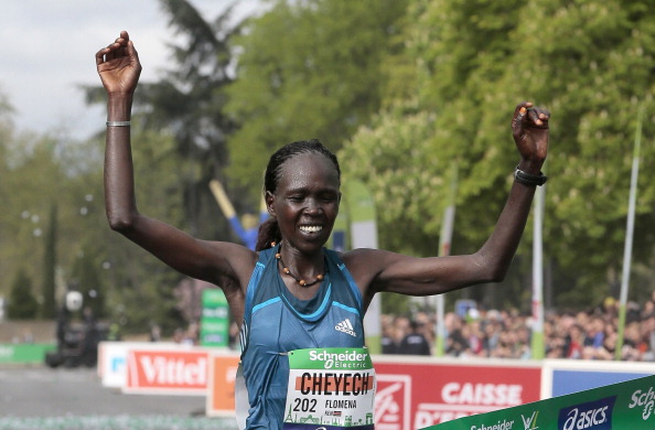 Flomena Cheyech won the women's race at the Paris Marathon ©AFP/Getty Images