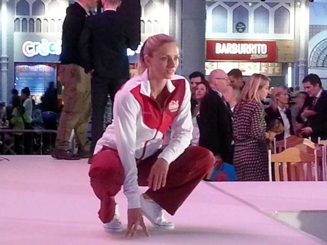 Hurdler Louise Wood, who will be hoping to compete at Hampden Park this summer, models the Team England tracksuit ©ITG