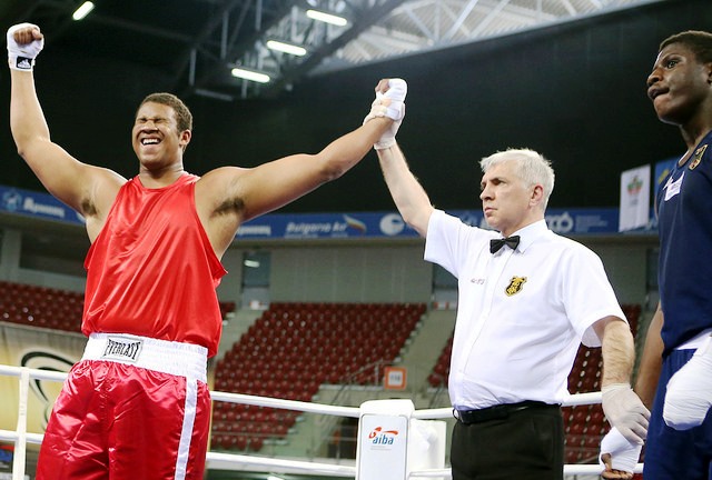 American Daramni Rock celebrates his super heavyweight world title win in Sofia where the US claimed three gold medals ©AIBA