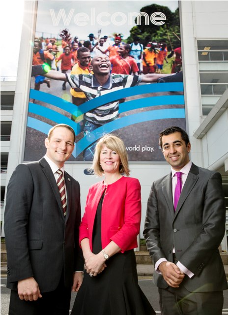 Scotland’s Minister for External Affairs and International Development, Humza Yousaf (right) hopes that visitors to Scotland will be inspired by the Glasgow 2014 imagery at both airports