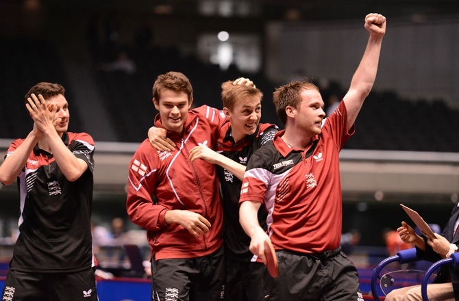 England's men ensured their return to the ITTF World Team Championship's top division with victory over Slovakia today ©ITTF