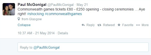 Fans have shown their frustration at the high tickets prices for some events at the Glasgow 2014 Commonwealth Games ©Twitter