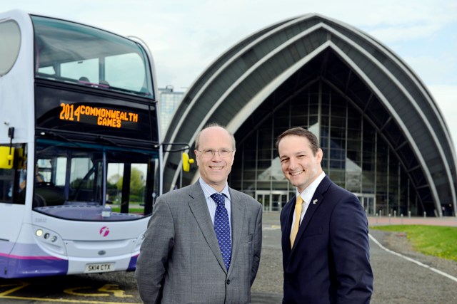 First Bus managing director, Giles Fearnley (left) and Glasgow 2014 chief executve, David Grevemberg at today's announcement ©Glasgow 2014