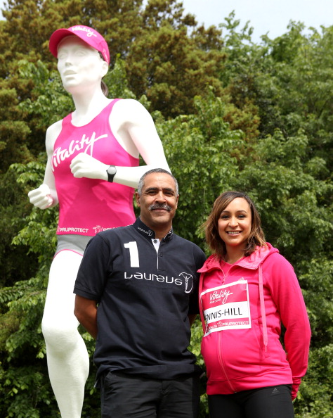 Jessica Ennis-Hill was joined by Daley Thompson at the launch of the new Vitality Run Series in Battersea Park ©Getty Images