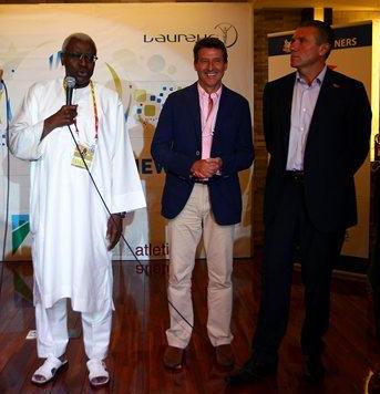 Lamine Diack (left) is expected to publicly back Britain's Sebastian Coe (centre) ahead of his rival, Ukraine's Sergey Bubka (right) when he steps down as IAAF President next year ©IAAF