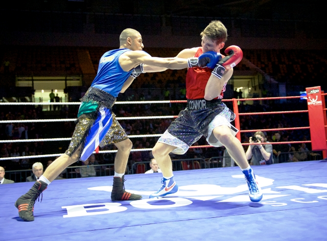 Lewis Benson (left) secured his place on Team Scotland by defeating Connor Law in a box-off last Saturday ©Boxing Scotland/ Rebecca Lee