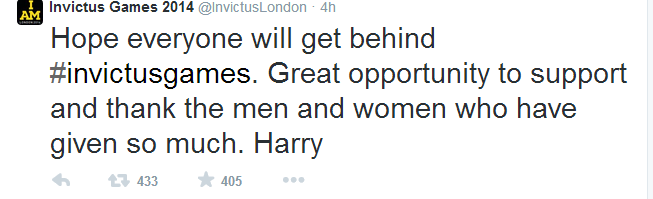 Prince Harry's landmark first Twitter message this morning ©Twitter