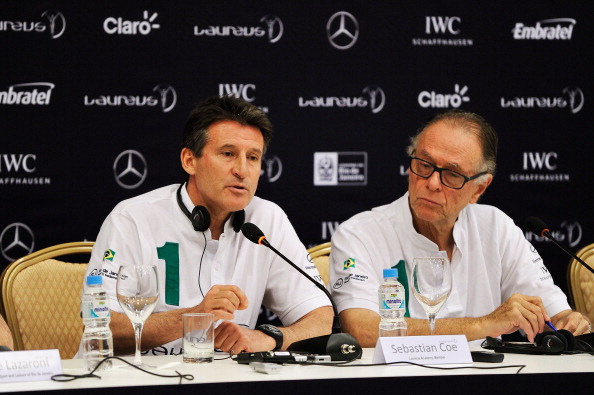 Sebastian Coe speaking alongside Rio 2016 counterpart Carlos Nuzman in 2013 ©Getty Images
