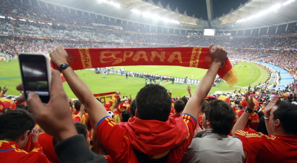 Spain fans celebrate beating Germany 1-0 in the semi-final of the 2010 FIFA World Cup at the Moses Mabhida Stadium ©AFP/Getty Images