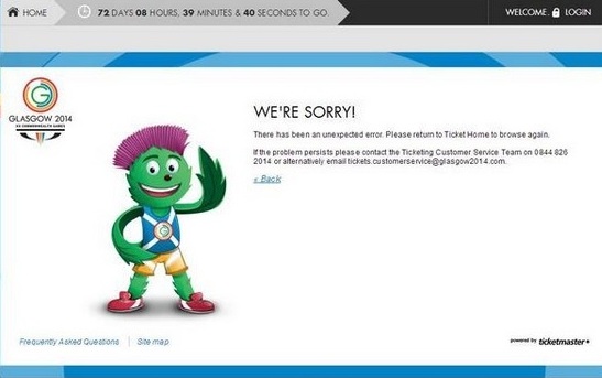 The Glasgow 2014 ticketing website crashed for countless people over two frustrating days ©Glasgow 2014