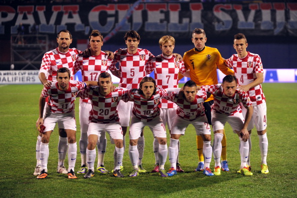 The Croatian team, pictured here ahead of their second leg playoff clash with Iceland, will head to Brazil without Josip Simunic in the squad ©AFP/Getty Images