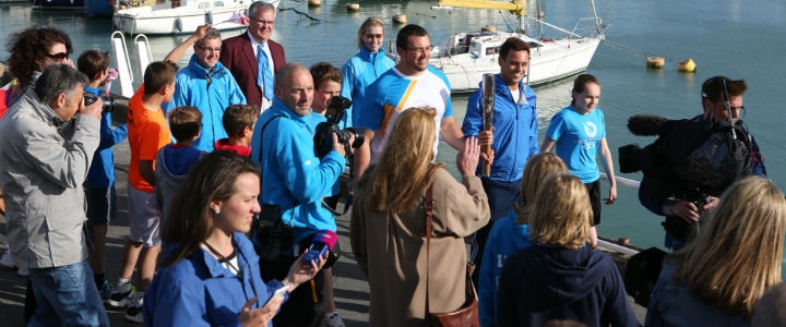 Tom Daley brought the Queen's Baton to British shores for the first time today ©Glasgow 2014