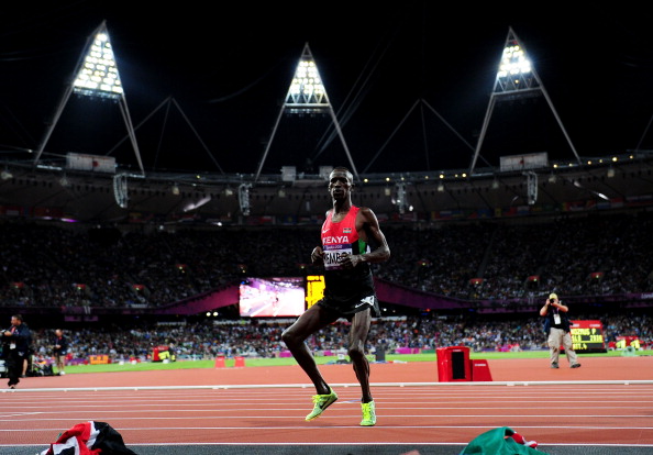 Ezekiel Kemboi, pictured dancing after regaining the Olympic 3000m steeplechase title at London 2012, is opposed to 'plea bargaining' in doping cases and wants life bans introduced ©Getty Images