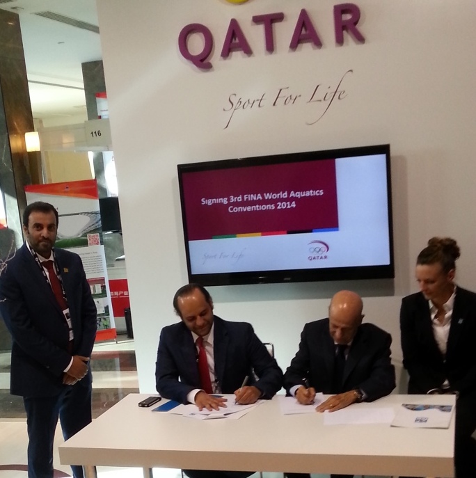 A Memorandum of Understanding was signed by Qatar Olympic Committee secretary general Sheikh Saoud bin Abdulrahman Al-Thani and FINA President Dr Juilo Maglione during the SportAccord International Convention in Belek last month ©ITG
