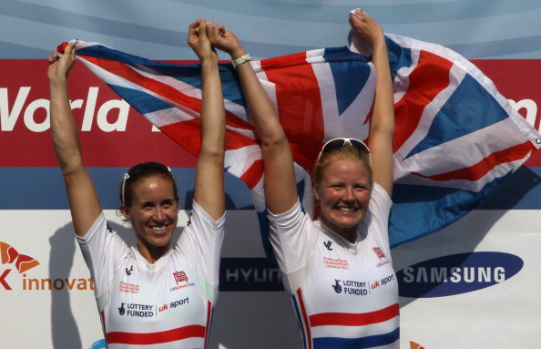 Helen Glover (left) and Polly Swann, pictured after winning the world pairs title last year, will represent Britain at the forthcoming European Championships ©Getty Images