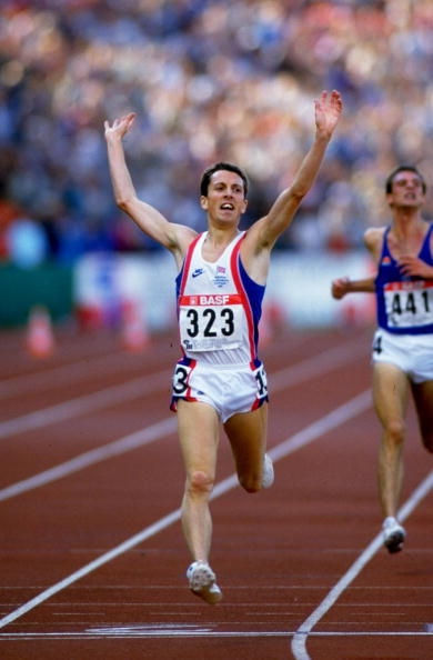 Jack Buckner celebrates winning the 5,000 metres at the 1986 European Championships in Stuttgart ©Getty Images